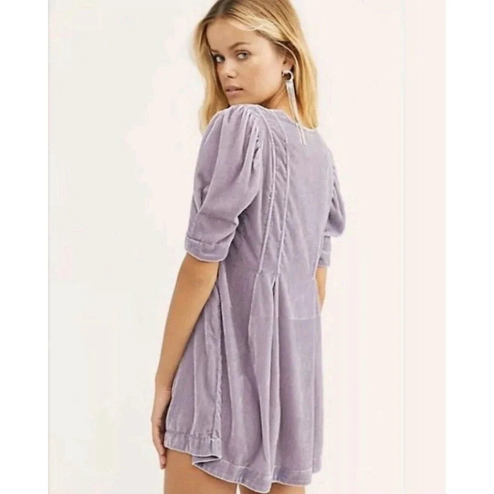 Free People Adelle Velvet Boho Tunic Top Violet Medium
